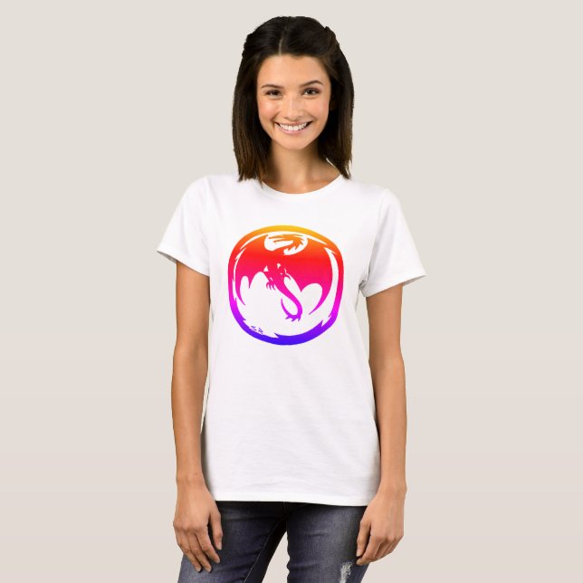 T-shirt blanc femmes Neon Dragon (Devant entier)