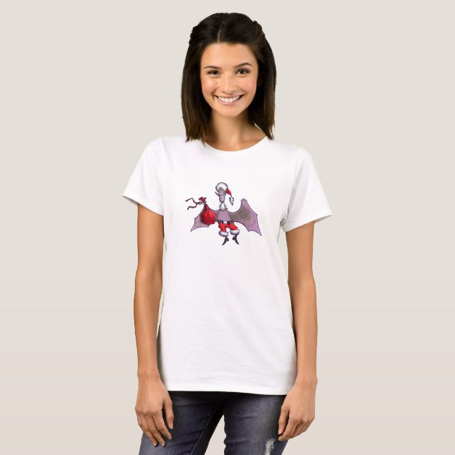 T-shirt blanc femmes père Noël Bat (Devant entier)