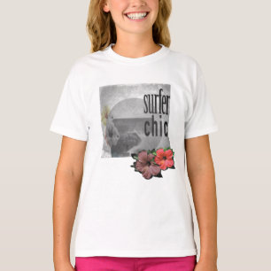 T-shirt Blanc-lilas-Île-plage-surf-Pièce en t-pour-enfan