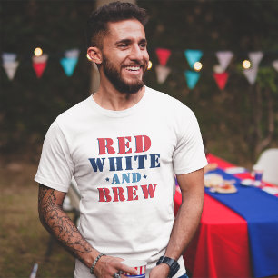 T-shirt Blanc rouge et brasser drôle 4 juillet Mens