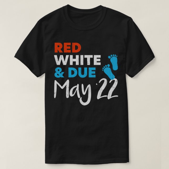 T-shirt Blanc rouge et échéance mai 2022 Grossesse Faire-p (Design devant)