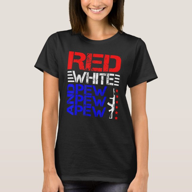 T-shirt Blanc Rouge Et Pew Pew Pew (Devant)