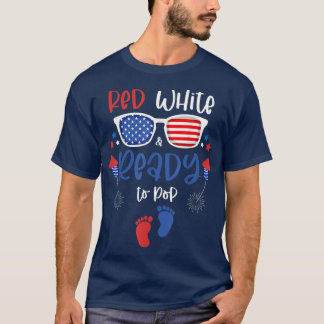 T-shirt Blanc rouge et prêt à pop 4 juillet Grossesse Ann