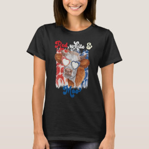 T-shirt Blanc Rouge Et Vache Moo 4 juillet Patriotique Usa