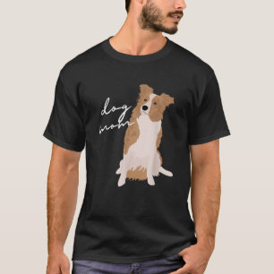 T-shirt Blanc Rouge Merle Bordure Collie Chien Maman Chien