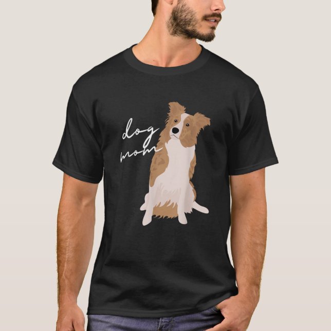 T-shirt Blanc Rouge Merle Bordure Collie Chien Maman Chien (Devant)