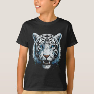 T-shirt Blanc Tigre Bleu Yeux Chat animal sauvage
