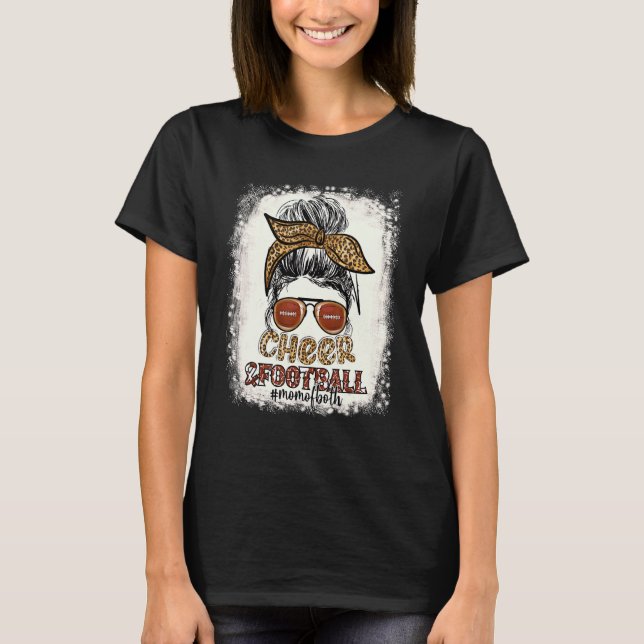 T-shirt Bleach Leopard Messy Bun Mom Of Both Cheer And Foo (Devant)