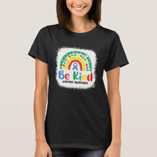 T-shirt Bleached Be Kind Rainbow Blue Ribbon Autism Awaren