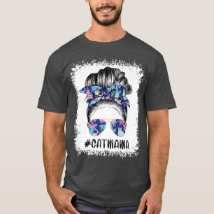 T-shirt Bleached Chat Maman Messeuse Cheveux Bun Sunflower