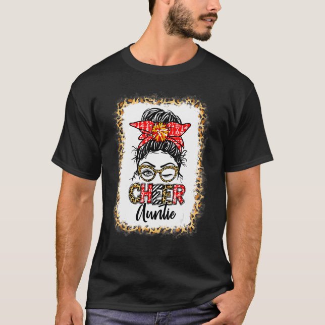 T-shirt Bleached Cheer Auntie Cheerleading Messy Bun Leopa (Devant)