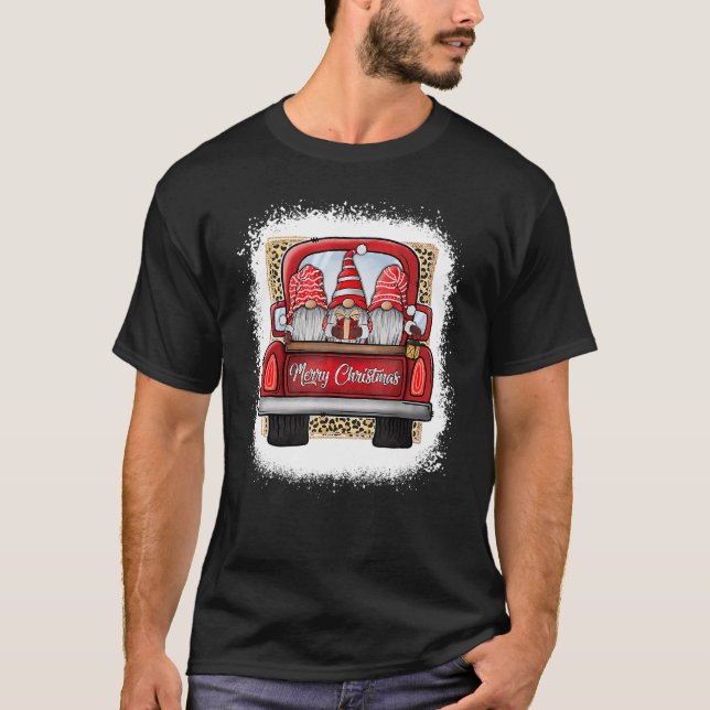 T-shirt Bleached Christmas Family Gnomes Truck Leopard Mer (Devant)