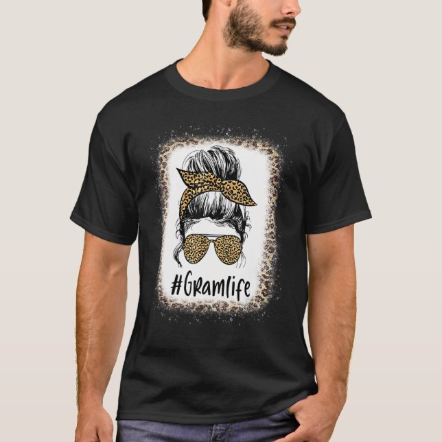 T-shirt Bleached Gram Life Messy Cheveux Bun Leopard Mère (Devant)
