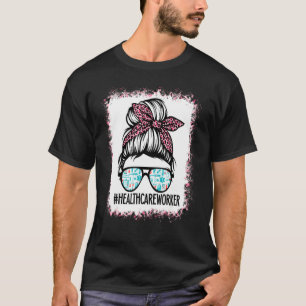 T-shirt Bleached Healthcare Worker Life Messy Bun Leopard