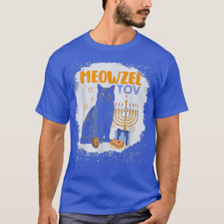 T-shirt Bleached Mazel Tov Black Cat Menorah Funny Hanukka