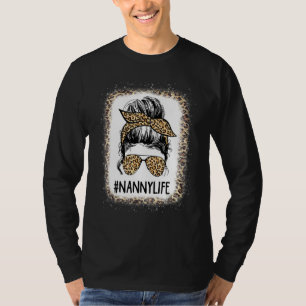 T-shirt Bleached Nanny Life Leopard Messy Bun Fête des Mèr