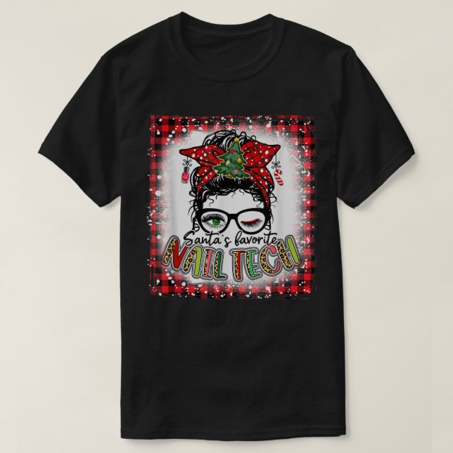 T-shirt Bleached Santa's Favorite Nail Tech Messy Bun Chri (Design devant)