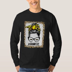 T-shirt Bleached Softball Granny Messy Bun Jeu Mère