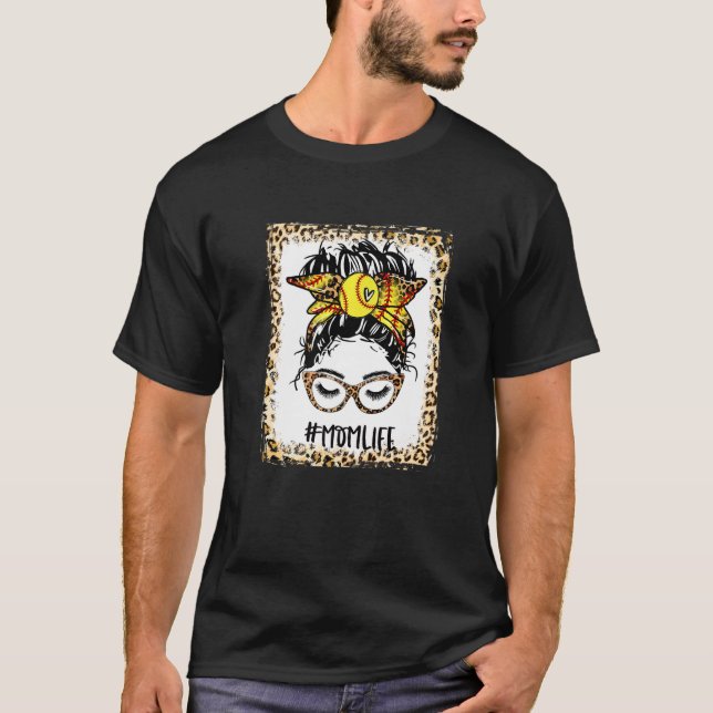 T-shirt Bleached Softball Maman Messy Bun Jour Jeu Mères D (Devant)