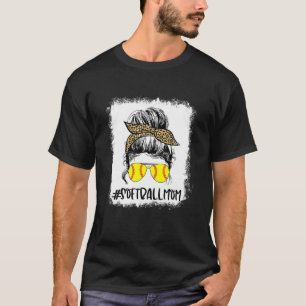 T-shirt Bleached Softball Maman Vie Leopard Messy Bun Jeu