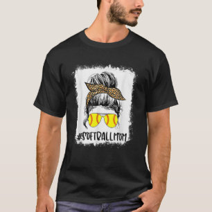 T-shirt Bleached Softball Maman Vie Leopard Messy Bun Jeu