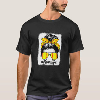 T-shirt Bleached Softball Maman Vie Leopard Messy Bun Jeu