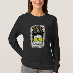 T-shirt Bleached Softball Maman Vie Leopard Messy Bun Pour