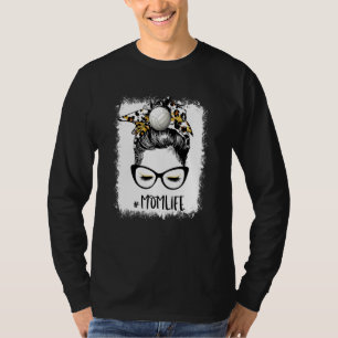 T-shirt Bleached Volleyball Maman Vie Leopard Messy Bun Ga