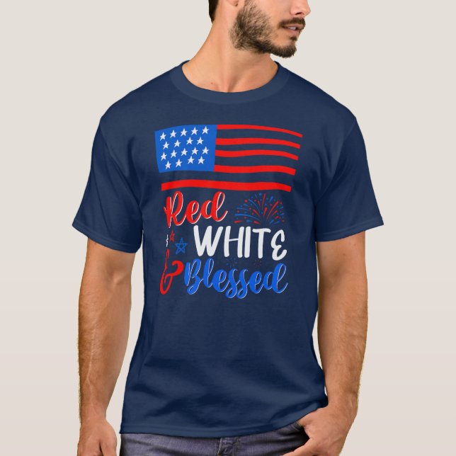 T-shirt Blessé blanc rouge 4 juillet Amérique patriotique  (Devant)