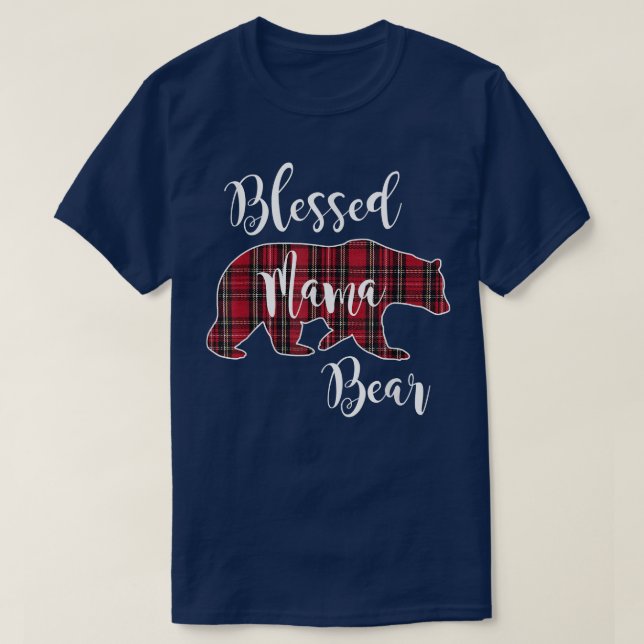 T-shirt Blessé Mama Ours Rouge Tartan Plaid Motif Maman Mo (Design devant)
