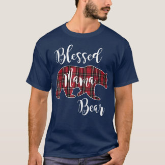 T-shirt Blessé Mama Ours Rouge Tartan Plaid Motif Maman Mo