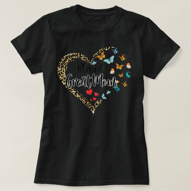 T-shirt Blessed Great Mom Butterfly Heart Leopard Great (Design devant)