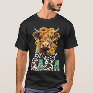 T-shirt Blessed Mama Highland Cow Sunflowers Mothers Day C