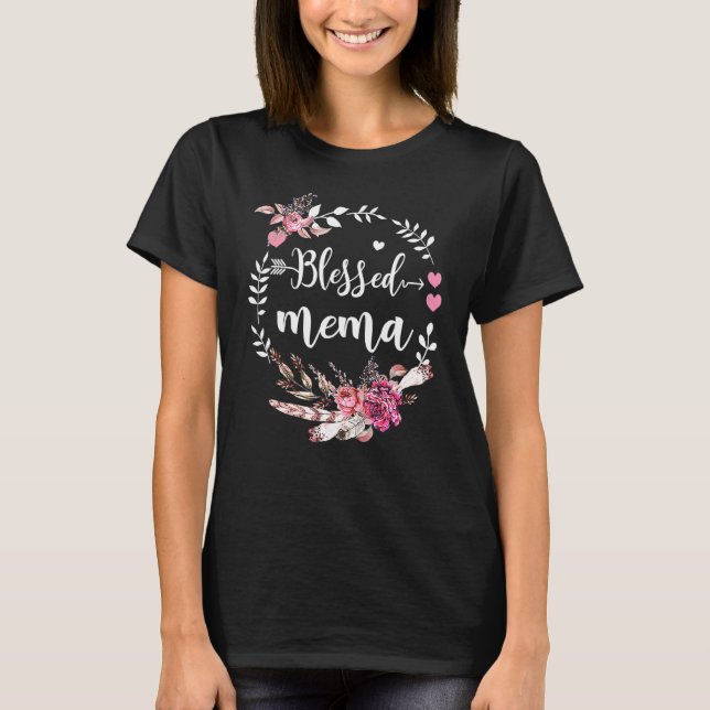 T-shirt Blessed Mema Thanksgiving Floral (Devant)