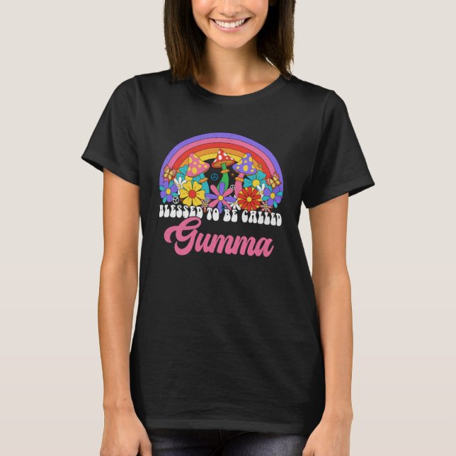 T-shirt Blessed To Be Called Gumma Rainbow Groovy Hippie F (Devant)