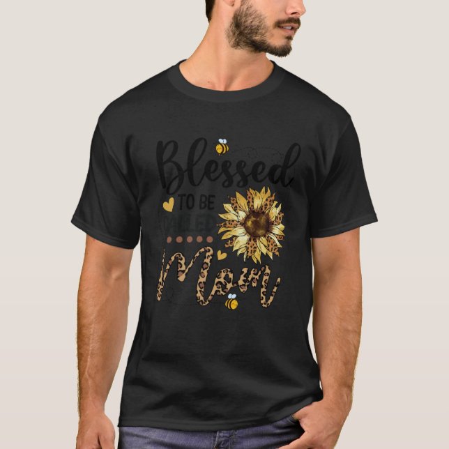 T-shirt Blessed To Be Called Mom Leopard Sunflower Bee (Devant)