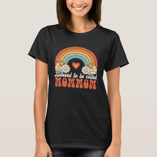 T-shirt Blessed To Be Called Mommom Groovy Rainbow Mothers (Devant)