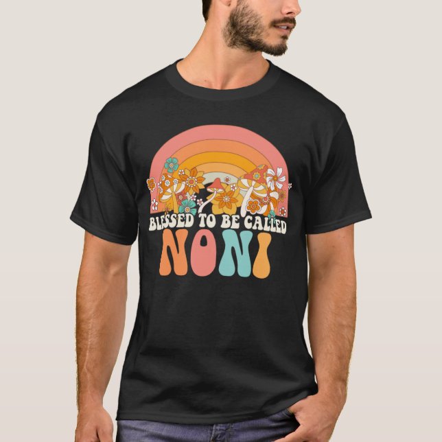 T-shirt Blessed To Be Called Noni Rainbow Groovy Hippie Mo (Devant)