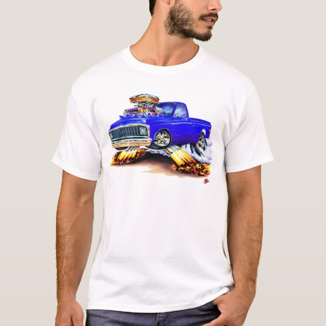T-shirt Bleu 1970-72 de Chevy C10 Longbed (Devant)