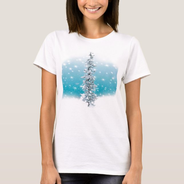 T-shirt bleu arctique gelé argenté brillant à feuillage pe (Devant)