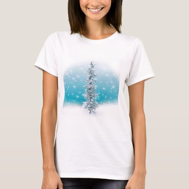 T-shirt bleu arctique gelé argenté brillant à feuillage pe (Devant)