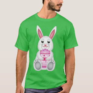 T-shirt Bleu blanc avec oeuf de Pâques rose