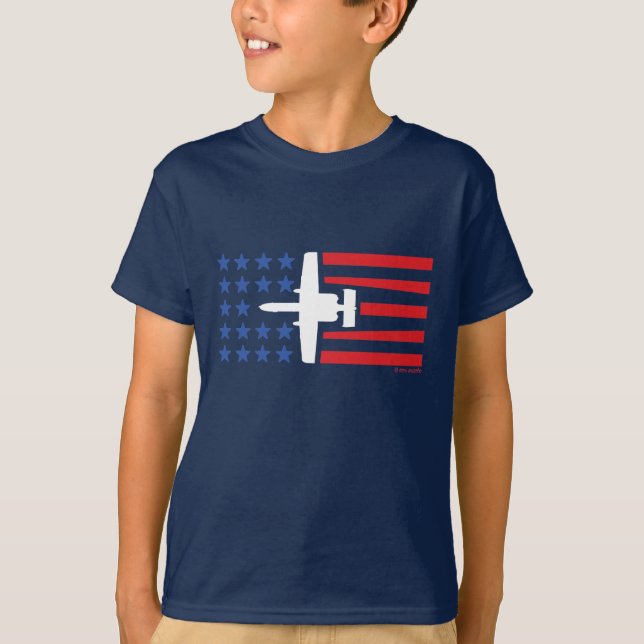 T-shirt Bleu blanc rouge de bannière étoilée de jet d'A-10 (Devant)
