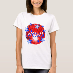 T-shirt Bleu blanc rouge "wow de feu d'artifice !" dames