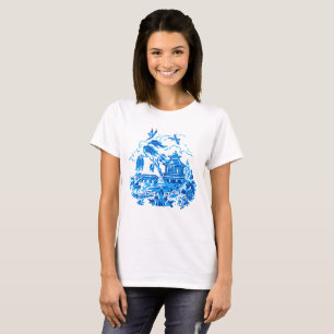 T-shirt bleu bleu et blanc de conception de saule