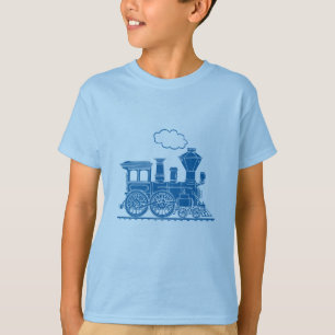 T-shirt bleu de lumière de train de locomotive à