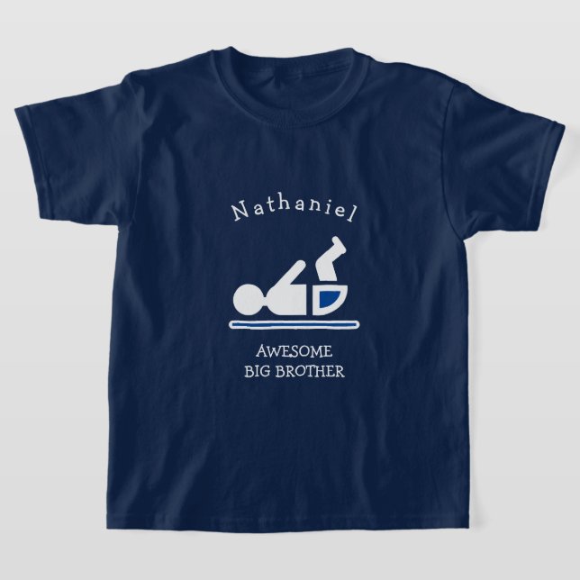 T-shirt Bleu de marine personnalisé AWESOME GRAND FRÈRE (Poser)