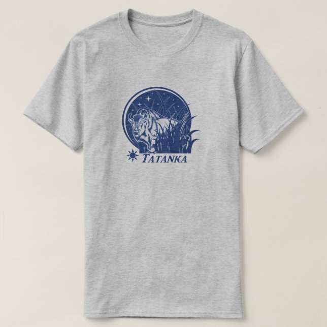 T-shirt Bleu Étoile-Américain de Buffalo/bison de Tatanka (Design devant)