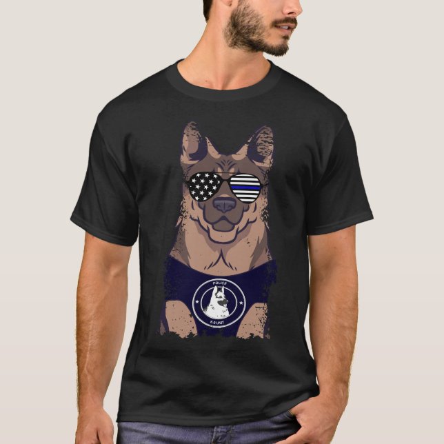 T-shirt Bleu fin drapeau berger allemand Chien de police (Devant)