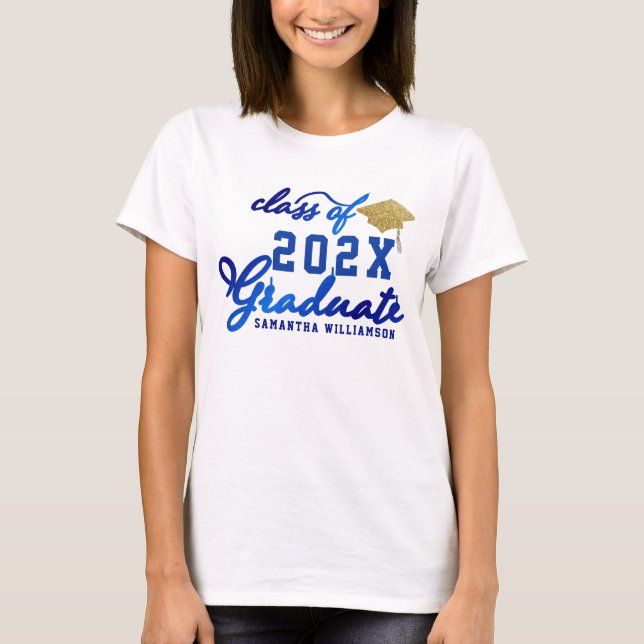 T-shirt Bleu Gold White Classe de 2025 Graduate Graduation (Devant)